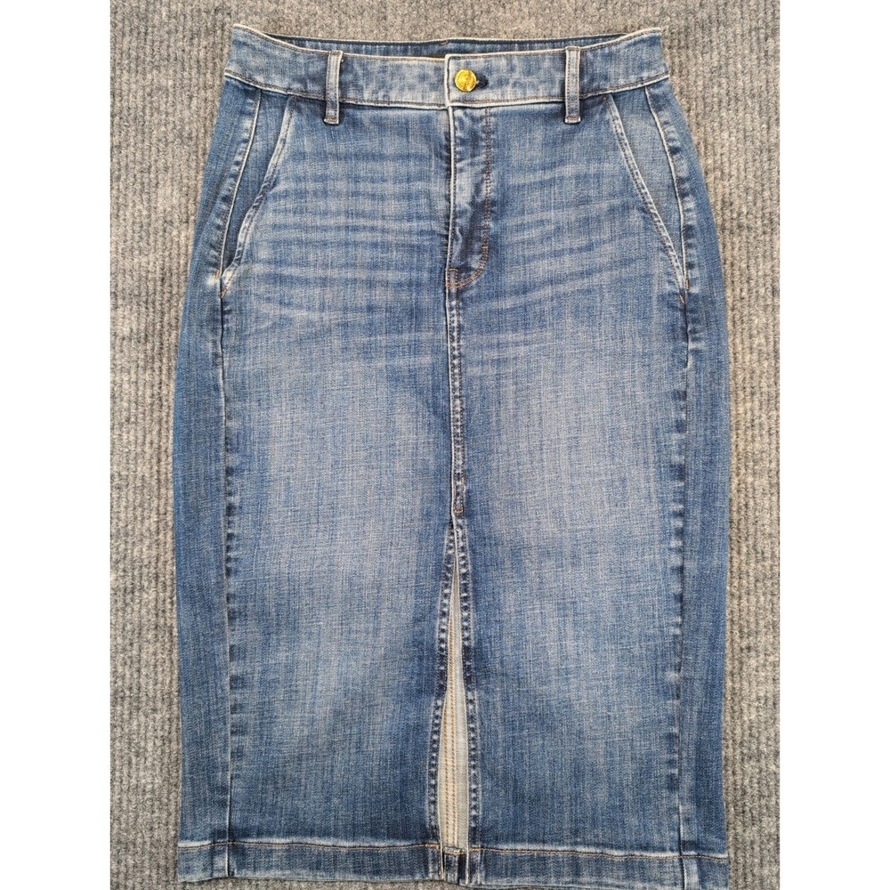 White House Black Market Women's Denim Long Skirt Size 4 Slit 90's Retro
